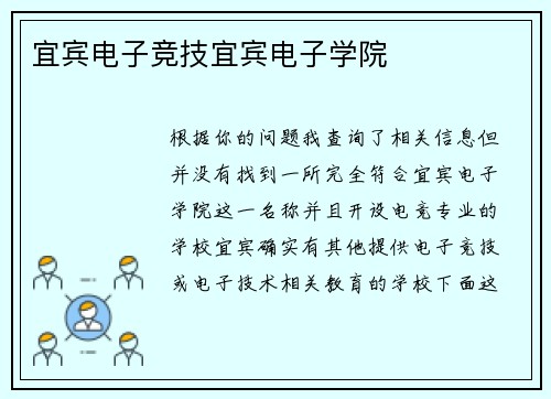 宜宾电子竞技宜宾电子学院